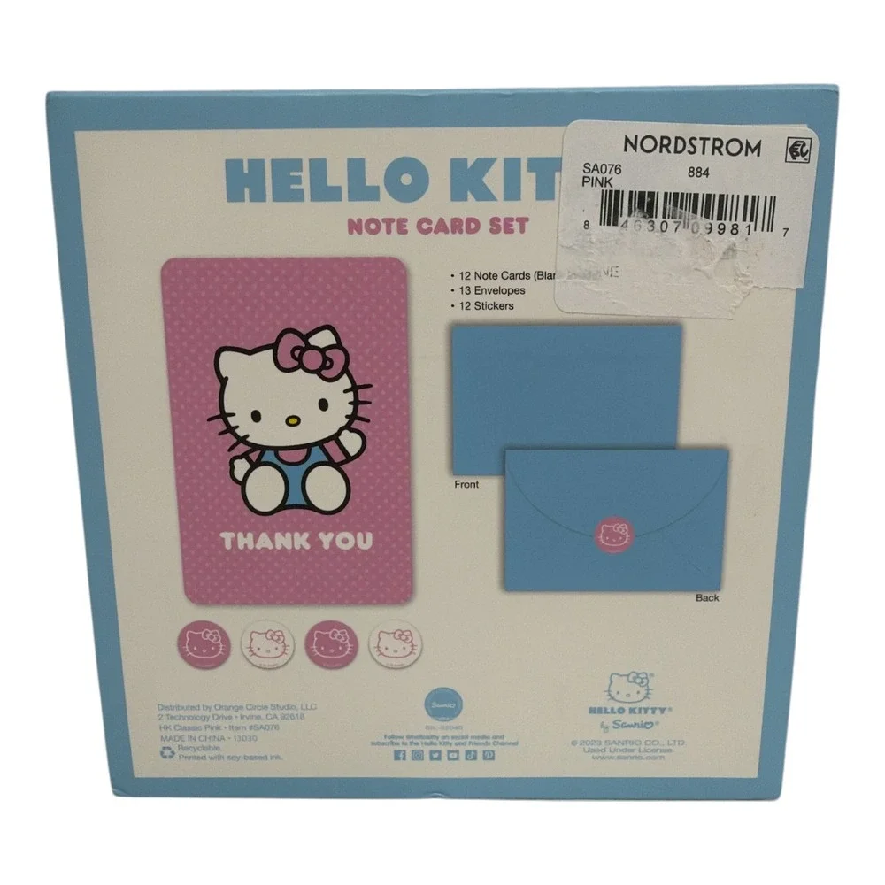 Hello Kitty Box 12 Blank Thank You Note Card Set Stickers Envelopes 2023 Sanrio